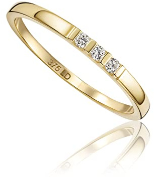 MIORE Anelli Donna, Anello di Fidanzamento/Anello Eternity Oro Giallo 9 carati 375 con 3 Diamanti 0,05 Carati, Gioielli Donna Anallergici Fatti a Mano, Consegnato con Portagioielli