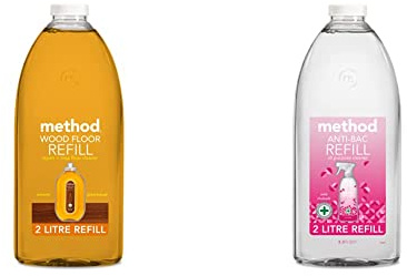 Method Wood Floor Cleaner, Almond, 739ml (Pack of 1) & Antibacterial Spray Refill, All Purpose Cleaner, Wild Rhubarb, 2L