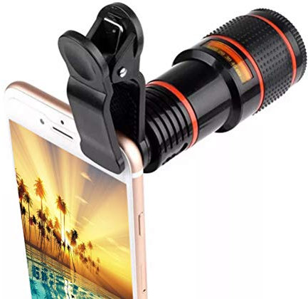 KENANLAN Objetivo de cámara para teléfono móvil, 8 aumentos, telescopio monocular universal de 8x, lente de zoom móvil con clip, la mayoría de smartphones (negro)