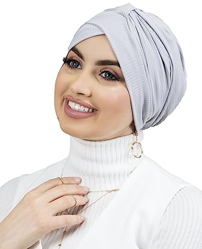 Lamis Hijab - Turban à enfiler côtelé en jersey PREMIUM pour femme musulmane voilée TU-6 (Gris Clair)