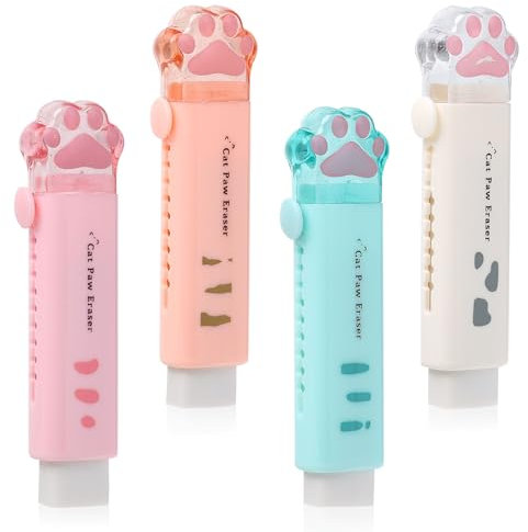 Kawaii Einziehbare Radiergummis 4 Stück Niedlichen Katzenpfoten 2B Radierer für Schulen und Büros, Duft