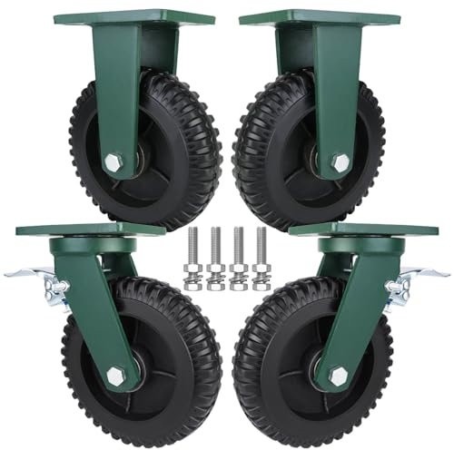 Svängbara transporthjul 4 stycken set tunga lasthjul, bockhjul Ø 15 cm 20 cm industriella hjul, massivt gummihjul, med kullager, lastkapacitet 2000 kg skivhjul med skruvar