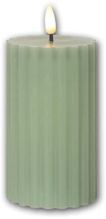 world-trading-net - 2er Set LED Stumpenkerzen STRIPE, Höhe 15cm, Durchmesser 7,5cm, grün, Timer, 3D Flamme
