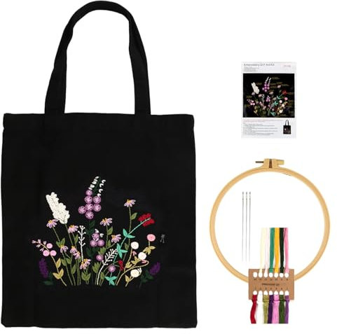 Sticken Canvas Tragetasche Set, Embroidery Kit für Anfänger, Kreuzstich Set Mit Segeltuchtaschen, Stickrahmen, Garn und Werkzeug