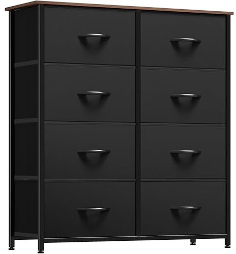 YITAHOME Kommode, Schrank, Aufbewahrungsschrank, 8 Schubladen aus Stoff mit Griffen, Aufbewahrungskommode, Schwarz