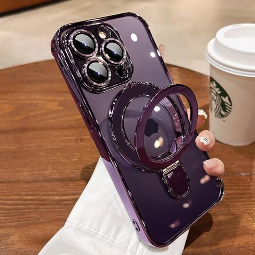ZinLyuen Magnetic Ring Case for iPhone 14 Pro Max - Kickstand, MagSafe, Built-in Camera Lens Protector - Purple