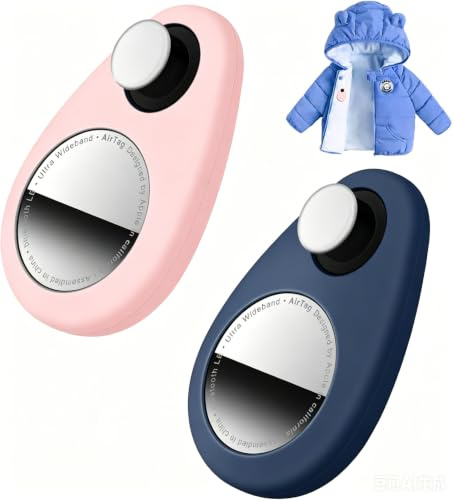 Airtag Lot de 2 Coques de Suivi GPS Anti-Retrait avec épingles de sûreté, adaptées pour Les Enfants, (Poudre + Bleu, 2 pièces)