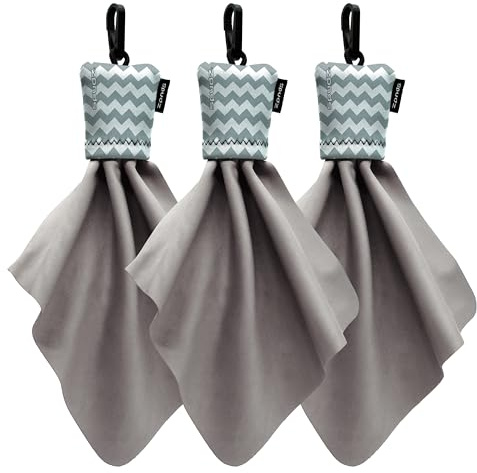 SPUDZ Klassisk mikrofiberlinsrengörare – clip-on-påse, tvättbar – för kikare, sikt, glasögon, skärmar | klassisk | grå sparr, 15 x 15 cm (6 x 6 tum) (3-pack)