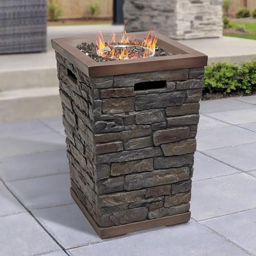 Alpine Corporation GXT966 Gas-Feuerstelle in Steinoptik mit 32 K BTU und verstellbarer Flamme, gemütliche Terrassendekoration, 73,7 cm hoch, mehrfarbig