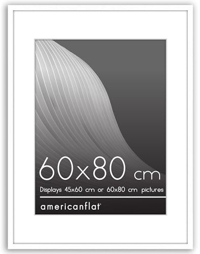 Americanflat Bilderrahmen 60x80 cm Weiß - Bilderrahmen 45x60 cm mit Passepartout - Fotorahmen mit poliertem Plexi-Scheibe