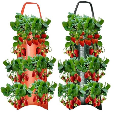 1/2 Stück Tomatenwurzelbeutel – Vlies-Erdbeer-Wachstumsbeutel, Tomaten-Wandbehang, wiederverwendbare Blumenwachstumspflanztasche, einfache Anwendung, Erdbeer-Pyramiden-Pflanzgefäß für Gemüse, Blumen,