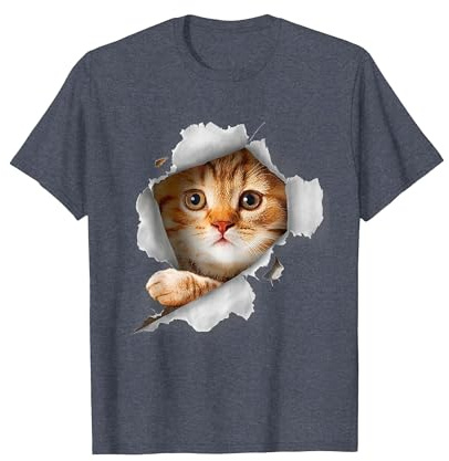 Maglia Divertente Gatto 3D Perfetto Regalo per Uomo e Donna Maglietta, Uomo, Pervinca, XL