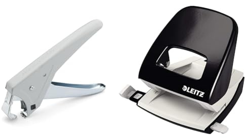 Skre-Klick by SAX | Universal-Enthefterzange skre-klick | lichtgrau & Leitz Büro Locher aus Metall, Für 30 Blatt, Anschlagschiene mit Formatangaben