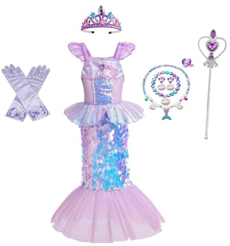 Lito Angels Kinder Mädchen Meerjungfrau Kostümkleid, 10 Jahre | Optionales Zubehör, Verkleidungsoutfit für Geburtstagspartys, Welttag des Buches