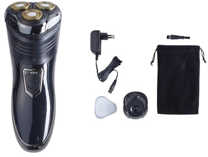 EUROtops Rasoio elettrico da uomo con 3 testine di rasatura – Display LCD/stazione di ricarica, rasoio senza fili a umido e asciutto (IP6) con trimmer, elettrico, 3 teste in acciaio inox/titanio, con