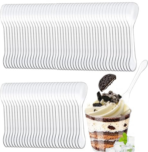 Spoons, 200 Reusable Dessert Spoons, 10 cm Clear Mini Ice Cream Spoons Small Dessert Spoons for Dessert Cake Pudding Mousse Party