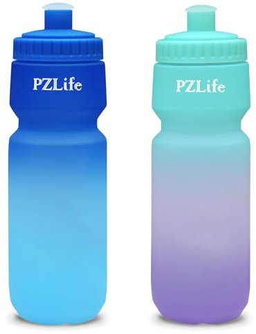 PZLife 24oz Bike Squeeze Water Bottle, BPA Free Cycling Water Bottle,Leakproof, with Capacity Scale w/Pull Top Lid, Reusable Sport Water Bottle, for Bicycle, Gym,Running