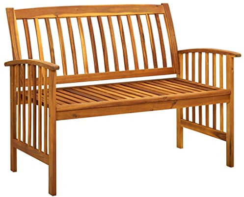 HETFTJN Esszimmerbank Bierbank Sitzbank Flur Lounge Sessel Outdoor - Gartenbank mit Kissen 119 cm Massivholz Akazie für Draussen Garten Terrassen Park