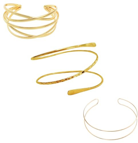 CPRNQY 3 Stück Oberarmreif Gold, Oberarmreif, Armreif Gold, Manschette Armband Geschenke für Frauen, Minimalistischer Armreif Schichtarmband Oberarmreif Offenes Armband, Armband Verstellba