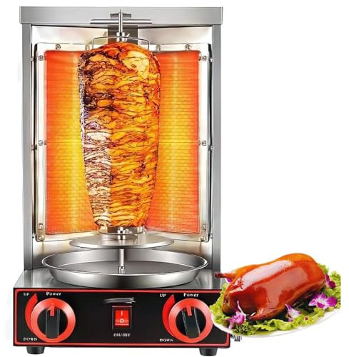 LoJax Asador Vertical Comercial, Máquina De Kebab Grill con 2 Quemadores, Horno De Barbacoa Giratorio Gyro Doner De Acero Inoxidable con Bandeja, Parrilla Automática