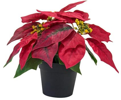 F Fityle Künstliche Weihnachtsstern Pflanze, Weihnachtsdekoration, Schreibtisch Ornament, Kunstblumen Im Topf für Zuhause, Fenster, Tischpl, Style B