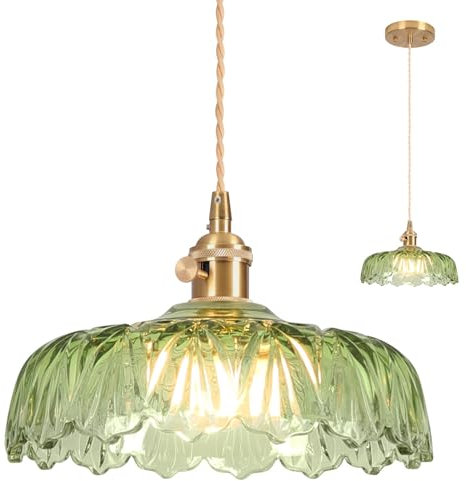 Vloitgol Glass Pendant Light Green Ceiling Light, E27 25CM Hanging Ceiling Lights Vintage Pendant Light, Chandelier Lights for Kitchen Island Bedroom Hallway Study Room Coffee Bar Living Room