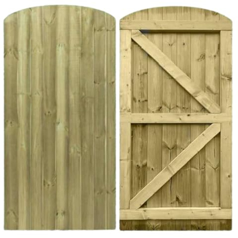 Pedestrian Gate - Wooden Featheredge Dome Garden Gate - Wooden Pressure Treated 6FT 180cm (180cm High x 75cm Wide x 4.5cm Deep)
