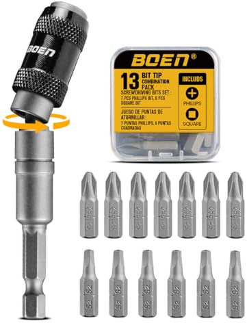 14-Tlg. Schwenkbares Magnetischer Schnellwechsel-Impact-Bithalter-Set mit Schraubendrehbits, 1/4 Zoll Flexibler Sechskant-Bithalter, 20 Grad Drehbarer Bohrerverlängerung, für Impaktor & enge Ecken