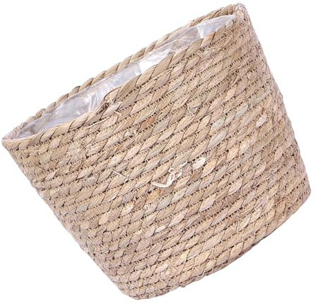 ibasenice Macetero Tejido De Paja Natural, Maceta Decorativa para Interior y Exterior, Tamaño 18 Cm Diámetro x 15 Cm Alto, Cesta De Flores Adecuado para Plantas Suculentas, Diseño Nordico Minimalista