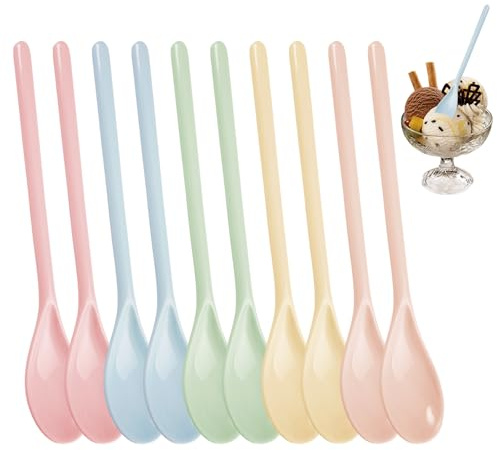 10er Pack Melamin Löffel,18,4 x 2,9 cm Eierlöffel Kunststoff Bunt,Imitation Porzellan Löffel Kunststoff,BPA-Free,Fall- und stoßfest,Spülmaschinenfest,Eierlöffel Melamin für Marmelade,Joghurt,Kaffee