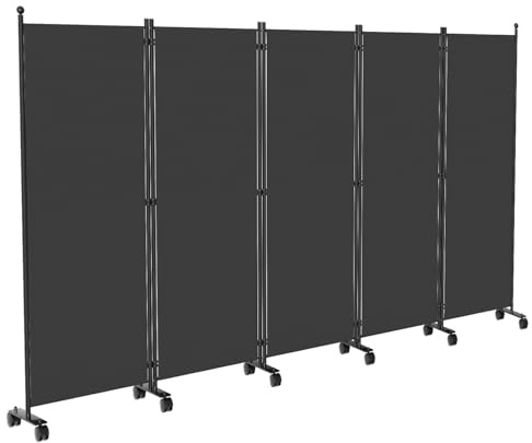 Monucep Paravent rumsavdelare 284 x 181 x 30 cm, vikbar fristående skiljevägg på hjul och bromsar, omklädning, insynsskydd, vägg, rumsavdelare för inomhus, utomhus, trädgård, kontor, mörkgrå