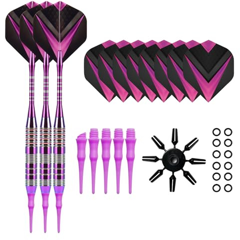 Hausio Set of 3 soft darts set, darts with plastic tip, darts plastic tip, darts darts, soft darts darts with additional dart tips, rubber rings, flights, waves (yellow)