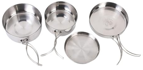 Abaodam Pentole da Campeggio in Acciaio Inossidabile Kit Cucina Portatile Leggero per Outdoor con Conduzione Termica e Facile da Pulire per Persone in Escursione e Picnic
