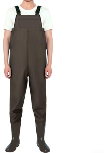 Jotekonoby Wasserdichte Nylon-Angelhose mit Brust, strapazierfähige, übergroße Wathose zum Angeln, säurebeständige wasserdichte Hose, langlebiger Angeloverall (Braun 44)