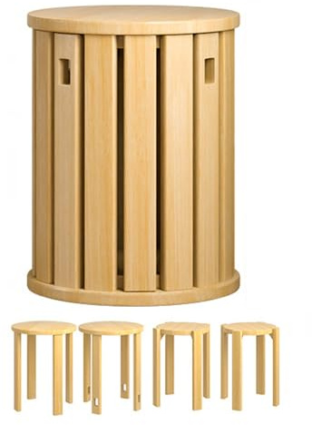 Uppsättning av 4 stapelbara träpallar Runda platsbesparande stolar för kök matsal bar sovrumIngen montering behövsStilren stockfärgdesign
