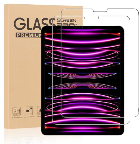Olgary Verre Trempé [2 Pièces] Pour iPad Pro 12,9 Pouces Modèle 2022/2021/2020/2018 (6ème/5ème/4ème/3ème Génération), Dureté 9H Film Protection écran, HD Vitre Protecteur, Anti Rayures sans Bulles