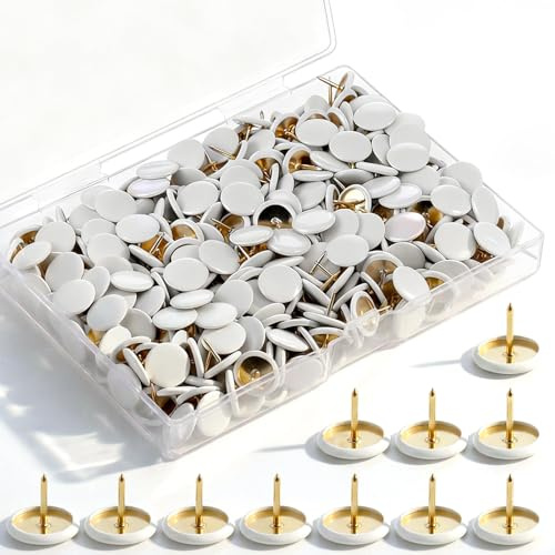 cobee 400 PCS White Drawing Pins Kit, Round Head Thumbtacks, Metal Push Pin Round Head Drawing Pins for Notice Board Decorative Thumb Tacks for Pinboard Bulletin Board Map Photo Wall