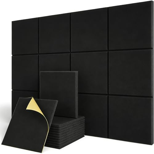 Discos de aislamiento acústico autoadhesivos, 12 unidades, 30 x 30 x 0,9 cm, para estudio de grabación, cine en casa, salón (Negro)