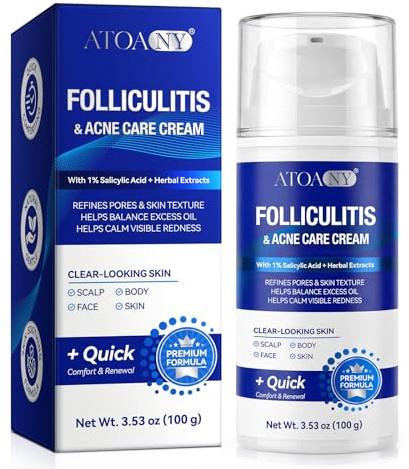1% Salicylic Acid Folliculitis & Acne Care Cream for Scalp, Face & Body | Pore & Oil Care Gentle Skin Soothing Moisturising Cream for Rough & Blemish-Prone Skin 100g