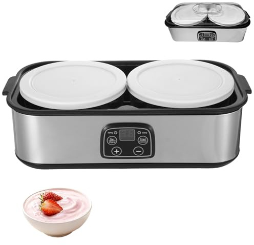 Yogurtiera da 25 W con 2 bicchieri, yogurtiera automatica con impostazione della temperatura e del tempo regolabili, fermentatore elettrico per yogurt, budino e frullati