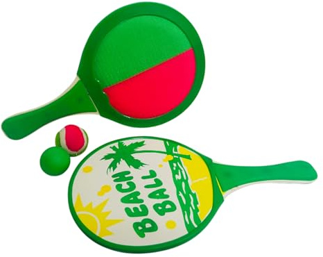 Racchettoni da Spiaggia in Legno cm 34 Doppio Gioco Double Face Racchettone Catch Ball con 2 Palline Racchette in Legno Beach Tennis Pool Party Padel 2 Palle Coppia Racchette Piscina Giardino