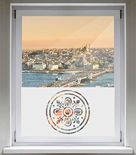 INDIGOS UG Sichtschutzfolie Glasdekorfolie Fensterfolie mit Motiv satiniert Blickdicht - E169 Ornament besondere - 800 mm Länge - 500 mm Höhe - Viereck - selbstklebend - matt