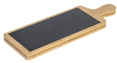 Argon Tableware Bamboo Slate Serving Paddle - 44.5 x 14.5cm - Pack of 2 - Natural Dinnerware Serving Platter Savoury Dish Cheese Board for Kitchens, Bar, Restaurant, Weddings, Events