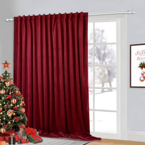 StangH Red Velvet Curtains Extra Wide - Room Darkening Privacy Theater Curtains Christmas Decor Backdrops for Movie Room/Display Window/Church, Red, W100 x L84 inches, 1 Panel