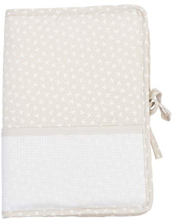 FILET - Couvre-Livret Sanitaire avec Poche en Toile Aida à Broder, Couverture Documents Sanitaires Nouveau-né, Fabriqué en Piquet de Coton Imprimé, Fond Coloré, Made in Italy, Couleur Tourterelle