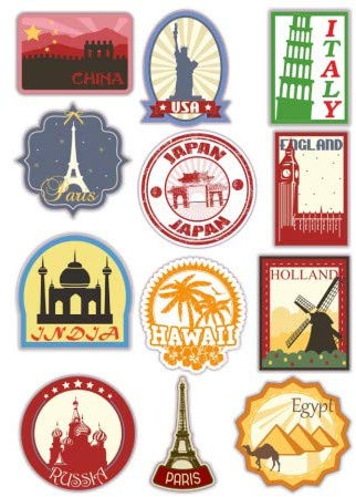 Feuille 12x Voyage Stickers muraux en vinyle autocollant pour ordinateur portable, iPad, Valise logo 4863