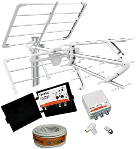 Kit Antena TV TECATEL 18 dB + Amplificador 30 dB 2UHF + Fuente Alimentación 2 Salidas + Conexiones + 20m Cable