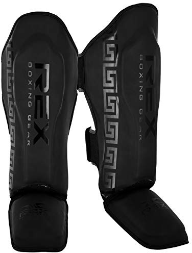 Rex Boxing Shin Guard for Kickboxing, Muay Thai, MMA Fighting and Training Pads, Leg Protector, Shin Protector, Shin Instep, Shin Guard, for Martial Arts, Sparring and Boxing (Black, M)