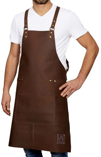 REDSALT® Premium Lederschürze 100% Büffel Leder 84x62cm Crossback braun | Profi BBQ Grillschürze | Arbeitsschürze Küche Gastronomie Bar Barista | Kochschürze Küchenschürze Schürze Geschenke für Männer