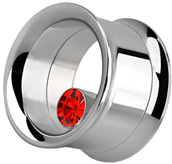 Piercingfaktor Flesh Tunnel Ohr Plug Piercing Chirurgenstahl 316L Double Flared mit runden Kristall Ohrpiercing Creole Silber 14mm Rot